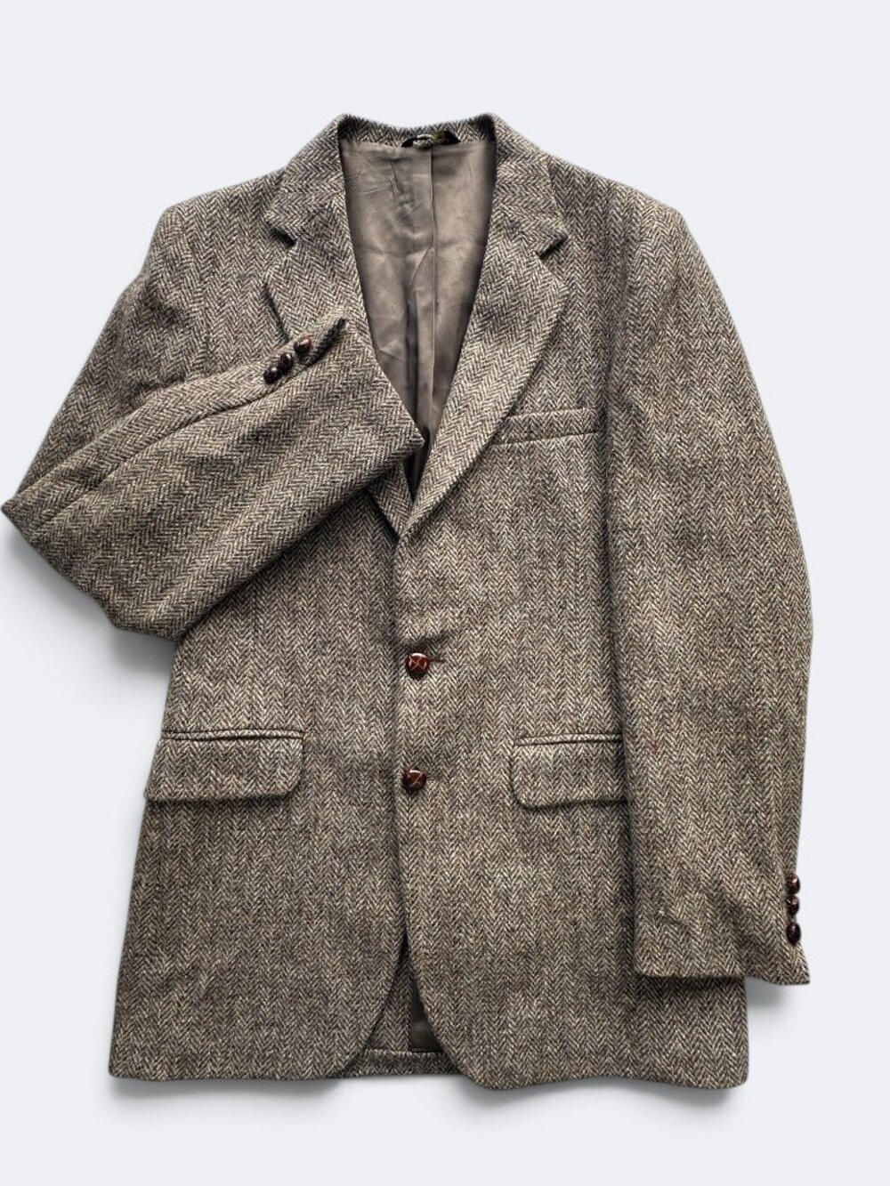 Harris Tweed Brown Handwoven 100% Pure Scottish Wool Vintage Blazer Sz Small 36R